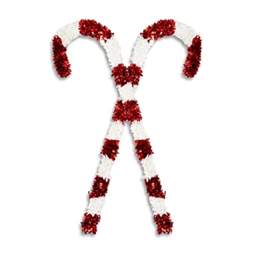 Bright Creations 2 Pack Giant Christmas Candy Cane Decorations, Outdoor Red and White Tinsel Decor f...