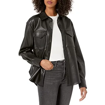 The Drop Women's @lisadnyc Faux Leather Long Shirt Jacket, Chic & Versatile