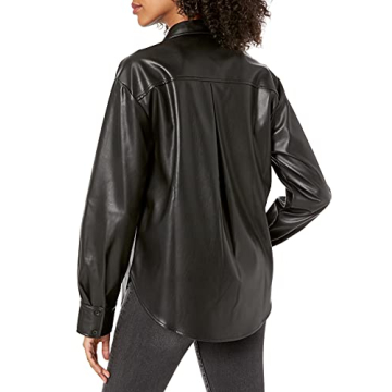 Stylish Faux Leather Long Shirt Jacket for Women
