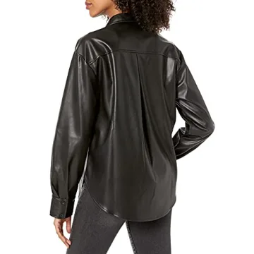 Stylish Faux Leather Long Shirt Jacket for Women