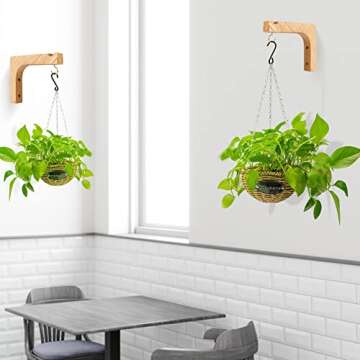 FGSAEOR Macrame Plant Hanger, Hanging Wall Planters for Indoor Plants, Wooden Hanging Basket Hooks for Outdoor Pots Wind Chime Flower Bracket Lanterns Patio Garden Decoration (2-Pack,5-Inch)