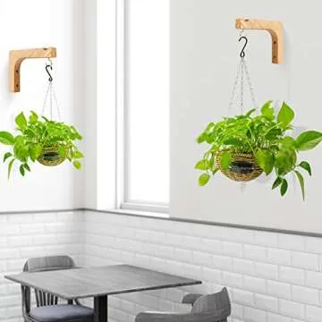 FGSAEOR Macrame Plant Hanger, Hanging Wall Planters for Indoor Plants, Wooden Hanging Basket Hooks for Outdoor Pots Wind Chime Flower Bracket Lanterns Patio Garden Decoration (2-Pack,5-Inch)