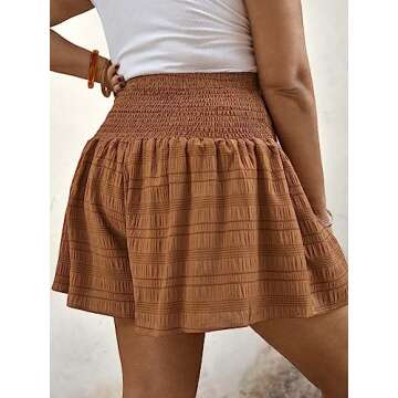 SOLY HUX Women's Plus Size Ditsy Floral Print Shirred Elastic High Waisted Wide Leg Shorts Plain Brown 3XL