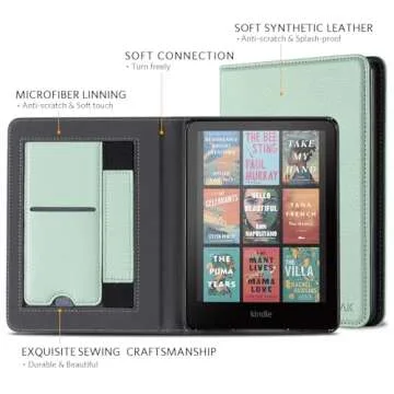 CoBak Case with Stand for Kindle Paperwhite 12th Gen 2024 Released (7") & Kindle Colorsoft Signature Edition - Durable PU Leather Cover with Auto Sleep Wake, Card Slot, Hand Strap Feature, Sage Green