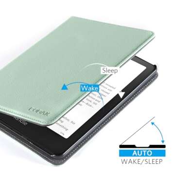 CoBak Case with Stand for Kindle Paperwhite 12th Gen 2024 Released (7") & Kindle Colorsoft Signature Edition - Durable PU Leather Cover with Auto Sleep Wake, Card Slot, Hand Strap Feature, Sage Green