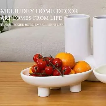 MELIUDEY Fruit Bowl Three-Legs Ceramic Fruit Bowl for Kitchen Counter, 10 Inch Fruit Basket Decorative Candy Bowl for Table Décor, Oval Large Bowls Key Bowl Home Table Décor (Crème 10 Inch)