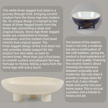 MELIUDEY Fruit Bowl Three-Legs Ceramic Fruit Bowl for Kitchen Counter, 10 Inch Fruit Basket Decorative Candy Bowl for Table Décor, Oval Large Bowls Key Bowl Home Table Décor (Crème 10 Inch)