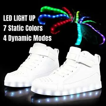 IGxx LED Shoes for Kids Light Up Shoes Boys Girls Fashion High Top LED Lights Sneakers Kids Glowing White Big Kids 6