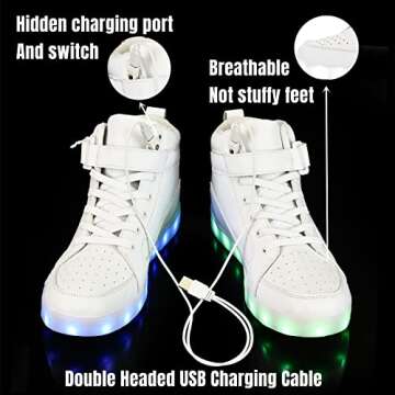 IGxx LED Shoes for Kids Light Up Shoes Boys Girls Fashion High Top LED Lights Sneakers Kids Glowing White Big Kids 6