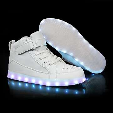 IGxx LED Shoes for Kids Light Up Shoes Boys Girls Fashion High Top LED Lights Sneakers Kids Glowing White Big Kids 6
