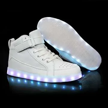 IGxx LED Shoes for Kids Light Up Shoes Boys Girls Fashion High Top LED Lights Sneakers Kids Glowing White Big Kids 6