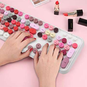 Wireless Retro Keyboard Cute Mouse Combo, 2.4GHz USB Wireless Typewriter Keyboard with 104 Colorful ...