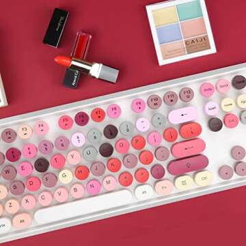 Wireless Retro Keyboard Cute Mouse Combo, 2.4GHz USB Wireless Typewriter Keyboard with 104 Colorful Round Key, Full Size with 3 DPI for PC Laptop Desktop