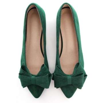 TN TANGNEST Women Fashion Bowknot Flats Comfort Pointed Toe Dress Shoes Dark Green 38(6.5) 2