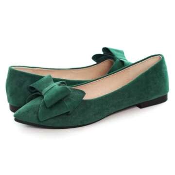 TN TANGNEST Women Fashion Bowknot Flats Comfort Pointed Toe Dress Shoes Dark Green 38(6.5) 2