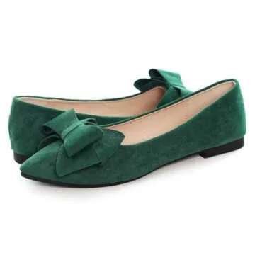 TN TANGNEST Women Fashion Bowknot Flats Comfort Pointed Toe Dress Shoes Dark Green 38(6.5) 2