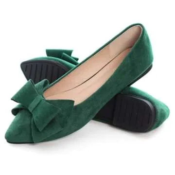 TN TANGNEST Women Fashion Bowknot Flats Comfort Pointed Toe Dress Shoes Dark Green 38(6.5) 2
