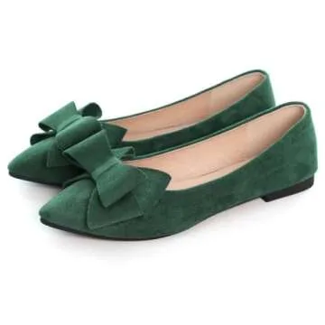 TN TANGNEST Women Fashion Bowknot Flats Comfort Pointed Toe Dress Shoes Dark Green 38(6.5) 2