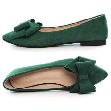 TN TANGNEST Women Fashion Bowknot Flats Comfort Pointed Toe Dress Shoes Dark Green 38(6.5) 2