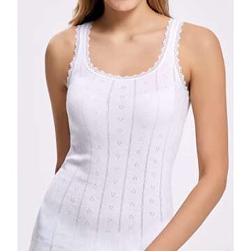 VAVONNE Camisole for Women, All Cotton, Airy Soft Comfy Tank Tops Cami Undershirt (Wide Strap/White, Small)