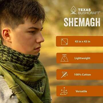 Texas Bushcraft Tactical Shemagh - Authentic Keffiyeh 100% Cotton for your Camping, Hiking and Backpacking Gear(Coyote Brown)