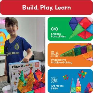 Magnetic Building Tiles Set for Kids 60pcs - STEM Fun
