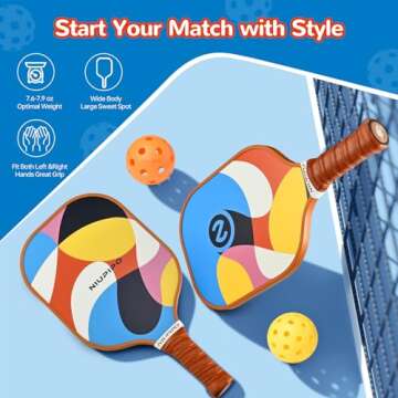 niupipo Pickleball Paddles, Fiberglass Surface Pickleball Set, Lightweight Pickleball Rackets Set wi...