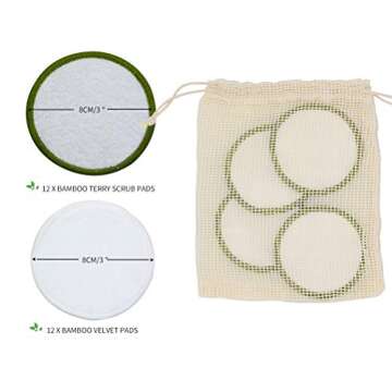 Chloven Reusable Makeup Remover Pads 24 Pack - Washable Eco-Friendly Bamboo Velour Pads for all Skin Types,Bamboo Reusable Cotton Rounds for Toner, with Cotton Laundry Bag And Round Box for Storage