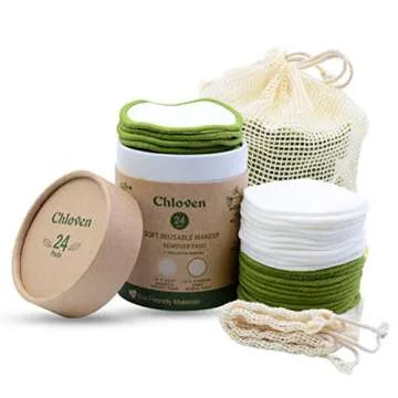 Chloven Reusable Makeup Remover Pads 24 Pack - Washable Eco-Friendly Bamboo Velour Pads for all Skin Types,Bamboo Reusable Cotton Rounds for Toner, with Cotton Laundry Bag And Round Box for Storage