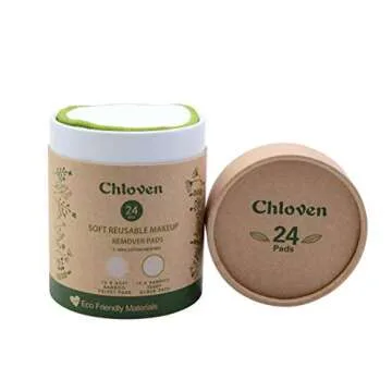 Chloven Reusable Makeup Remover Pads 24 Pack - Washable Eco-Friendly Bamboo Velour Pads for all Skin Types,Bamboo Reusable Cotton Rounds for Toner, with Cotton Laundry Bag And Round Box for Storage
