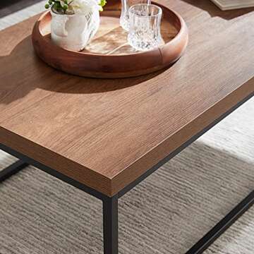 CENSI Walnut Coffee Table for Living Room, 47" Modern Industrial, Rectangular Wood and Metal Coffee Table with Extra Thick Tabletop (Dark Walnut)