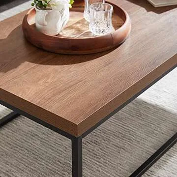 CENSI Walnut Coffee Table for Living Room, 47" Modern Industrial, Rectangular Wood and Metal Coffee Table with Extra Thick Tabletop (Dark Walnut)