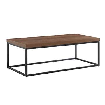 CENSI Walnut Coffee Table for Living Room, 47" Modern Industrial, Rectangular Wood and Metal Coffee Table with Extra Thick Tabletop (Dark Walnut)