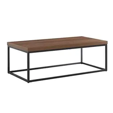 CENSI Walnut Coffee Table for Living Room, 47" Modern Industrial, Rectangular Wood and Metal Coffee Table with Extra Thick Tabletop (Dark Walnut)