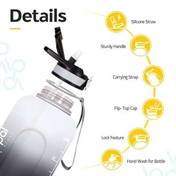 Venture Pal Half Gallon Water Bottle, Motivational Water Bottles with Straw and Time Marker, Leakproof BPA Free Water Jug Helps You to Drink More Water