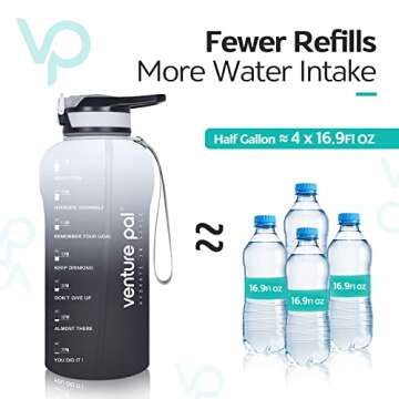 Venture Pal Half Gallon Water Bottle, Motivational Water Bottles with Straw and Time Marker, Leakproof BPA Free Water Jug Helps You to Drink More Water