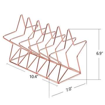 Simmer Stone Magazine Holder File Sorter, Metal 5 Slot Desk Organizer Rack for Document, Folder, Letter and Book, Rose Gold, Pentastar Shape