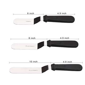 PUCKWAY Offset Frosting Cake Knife Set of 3 Black 6 8 & 10 Inch Angled Icing Spatula for Decorating