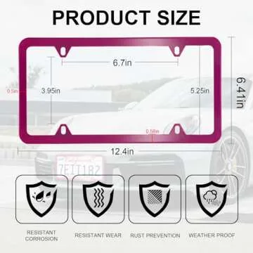 LivTee 4 Holes Stainless Steel License Plate Frames, 2 PCS Car Licence Plate Covers, Automotive Exterior Accessories Slim Design with Bolts Washer Caps for US Vehicles, Hot Pink