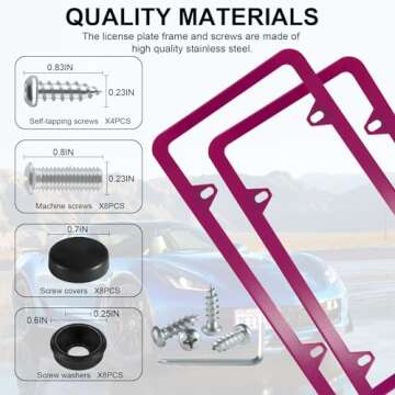 LivTee 4 Holes Stainless Steel License Plate Frames, 2 PCS Car Licence Plate Covers, Automotive Exterior Accessories Slim Design with Bolts Washer Caps for US Vehicles, Hot Pink
