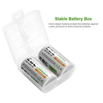 EBL D Cell Batteries 10,000mAh Ultra Pro Ni-MH Rechargeable D Batteries, 4-Pack