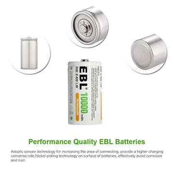 EBL D Cell Rechargeable Batteries 10,000mAh - 4-Pack