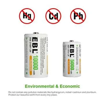 EBL D Cell Rechargeable Batteries 10,000mAh - 4-Pack