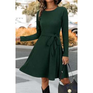 Newshows Sweater Dress Outfits Long Sleeve Fall Clothes 2024 Holiday Vacation Winter Ribbed Knit Bel...