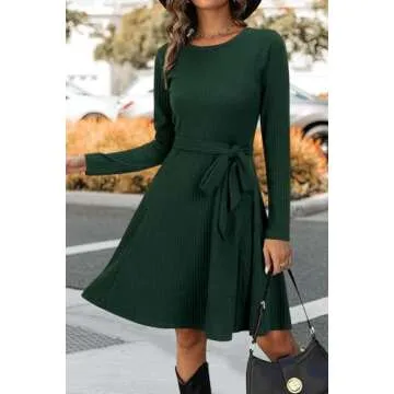 Newshows Sweater Dress Outfits Long Sleeve Fall Clothes 2024 Holiday Vacation Winter Ribbed Knit Bel...