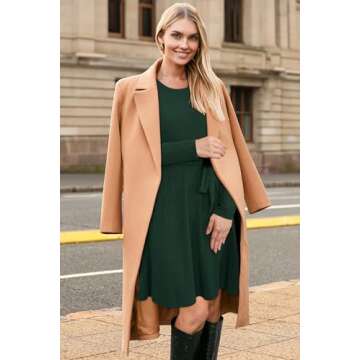 Newshows Sweater Dress Outfits Long Sleeve Fall Clothes 2024 Holiday Vacation Winter Ribbed Knit Belt Skater Dresses(Dark Green, L)