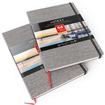ARTEZA Watercolor Book, Pack of 2, 64 Pages Each, 8.3x11.7 Inches Watercolor Journal, 110lb/230gsm Water Color Book