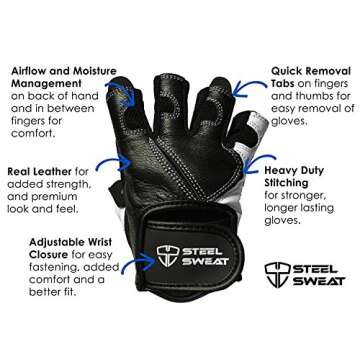Steel Sweat Workout Gloves - Best for Weightlifting Gym Fitness Training and Crossfit – Made for Men and Women who Love Lifting Weights and Exercise - Leather SCARR Black Large