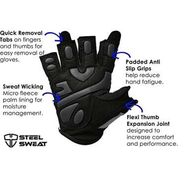 Steel Sweat Workout Gloves - Best for Weightlifting Gym Fitness Training and Crossfit – Made for Men and Women who Love Lifting Weights and Exercise - Leather SCARR Black Large