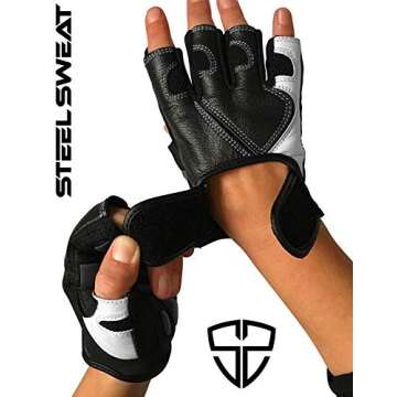 Steel Sweat Workout Gloves - Best for Weightlifting Gym Fitness Training and Crossfit – Made for Men and Women who Love Lifting Weights and Exercise - Leather SCARR Black Large